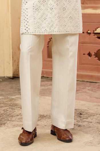 AMIT BEHKI Ivory Silk, Polyester Mirror Embroidered Kurta And Pant Set Online at Aza Fashions AMIT BEHKI_Ivory Silk, Polyester Mirror Embroidered Kurta And Pant Set _Online_at_Aza_Fashions