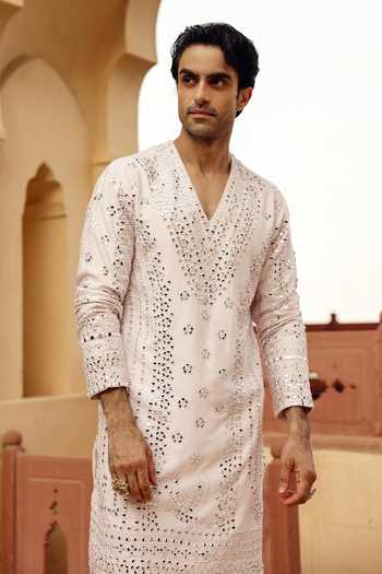 Buy AMIT BEHKI Pink Silk, Polyester Raw Kurta And Pant Set Online at Aza Fashions Buy_AMIT BEHKI_Pink Silk, Polyester Raw Kurta And Pant Set _Online_at_Aza_Fashions