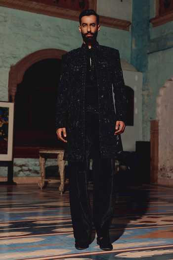 Buy AMIT BEHKI Black Suiting, Viscose Embroidered Sherwani And Kurta Set Buy_AMIT BEHKI_Black Suiting, Viscose Embroidered Sherwani And Kurta Set