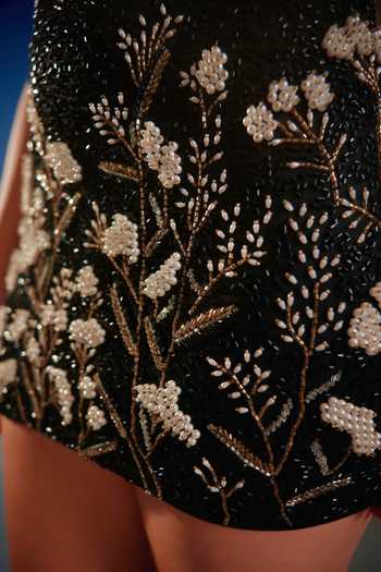 Bling Empire Black Mesh Square Neck Floral Embroidered Mini Dress at Aza Fashions Bling Empire_Black Mesh Square Neck Floral Embroidered Mini Dress _at_Aza_Fashions