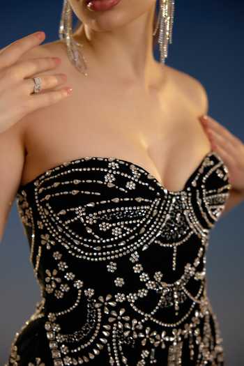 Buy_Bling Empire_Black Mesh Sweetheart Neck Stellar Noir Peplum Glamour Dress 