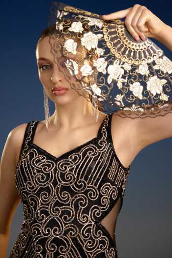 Buy Bling Empire Black Mesh Sweetheart Neck Sleeveless Sequin Mini Dress Buy_Bling Empire_Black Mesh Sweetheart Neck Sleeveless Sequin Mini Dress