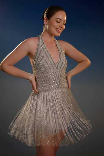 Buy Bling Empire Gold Mesh Halter Neck Sequin Column Mini Dress Online at Aza Fashions Buy_Bling Empire_Gold Mesh Halter Neck Sequin Column Mini Dress _Online_at_Aza_Fashions
