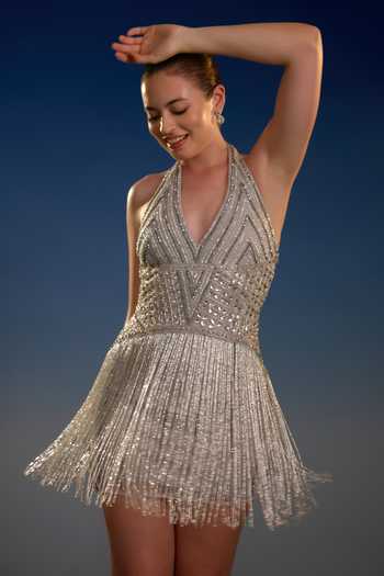 Bling Empire Gold Mesh Halter Neck Sequin Column Mini Dress at Aza Fashions Bling Empire_Gold Mesh Halter Neck Sequin Column Mini Dress _at_Aza_Fashions
