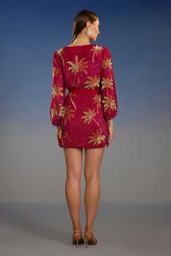 Bling Empire Crimson Palm Sunset Dress 