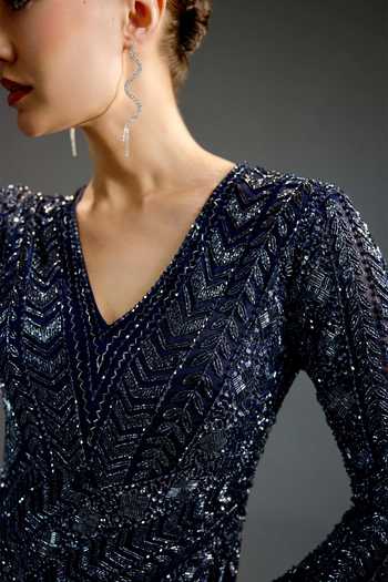 Bling Empire Blue Mesh V-neck V Wrap Maxi Dress at Aza Fashions Bling Empire_Blue Mesh V-neck V Wrap Maxi Dress _at_Aza_Fashions