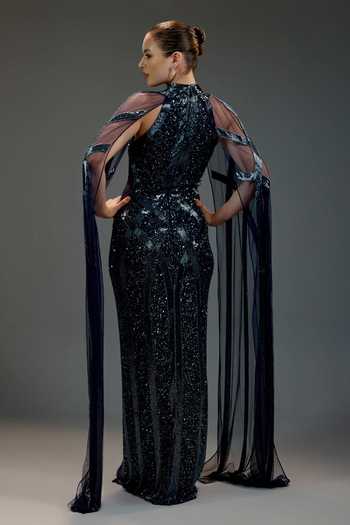 Bling Empire Sequin Work Cape Gown 