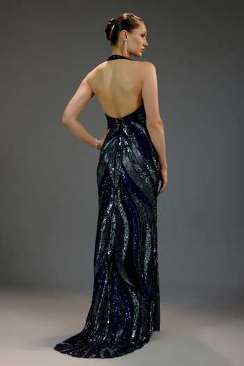 Bling Empire Deep V Halter Neck Sequin Gown 