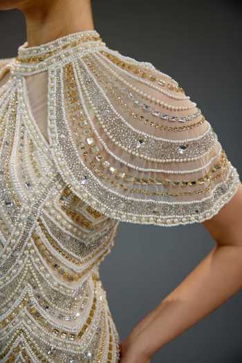 Shop_Bling Empire_Ivory Mesh Sequins, Beads, Stones, Crystals High Celestial Hand Beaded Gala Gown _Online_at_Aza_Fashions