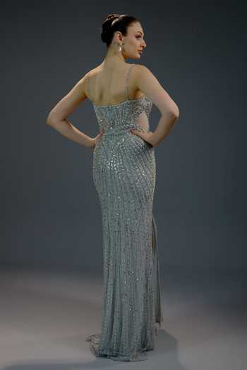 Bling Empire Aqua Ombre Sequin Work Gown 