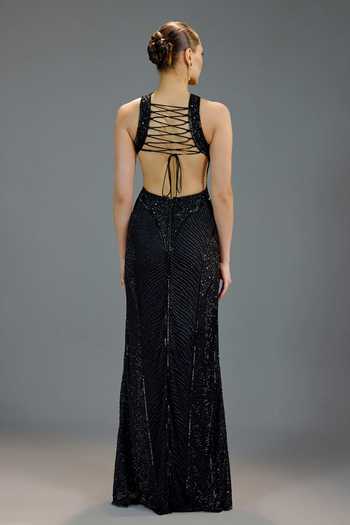 Bling Empire Black Halter Neck Gown 