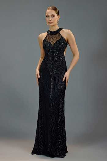 Bling Empire Black Halter Neck Gown 