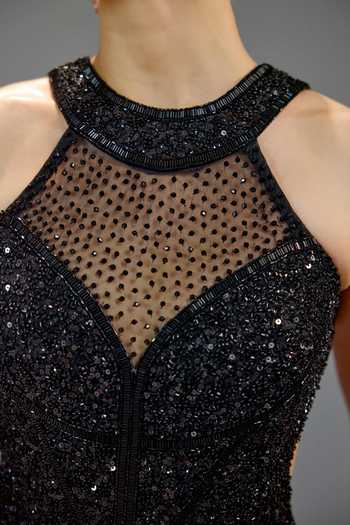 Shop_Bling Empire_Black Mesh Sequins Halter Neck Gown _Online_at_Aza_Fashions