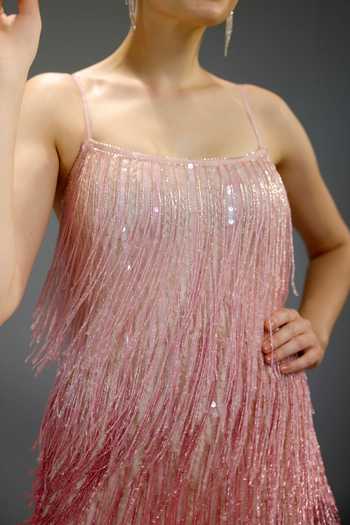 Buy_Bling Empire_Pink Lycra, Mesh Square Neck Blush Shimmer Fringe Jumpsuit _Online_at_Aza_Fashions