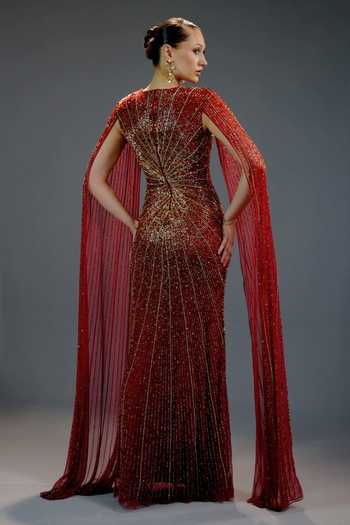 Bling Empire Burgundy Floral Sequin Gown 