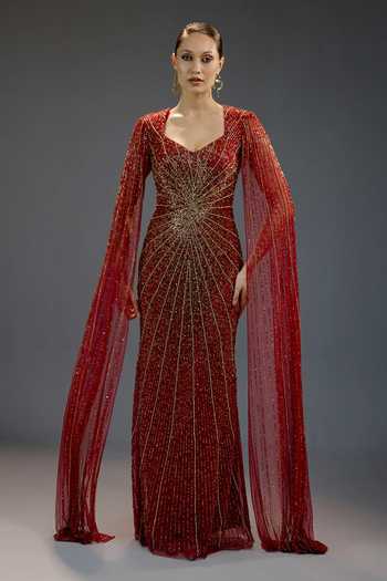 Bling Empire Burgundy Floral Sequin Gown 