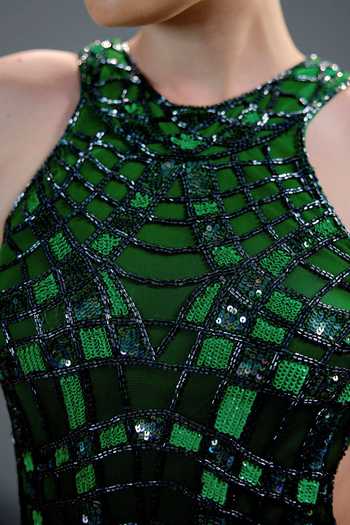 Shop_Bling Empire_Emerald Green Mesh Sequins High Neck Vibrant Muse Gown _Online_at_Aza_Fashions