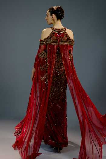Bling Empire Majestic Scarlet Cape Gown 