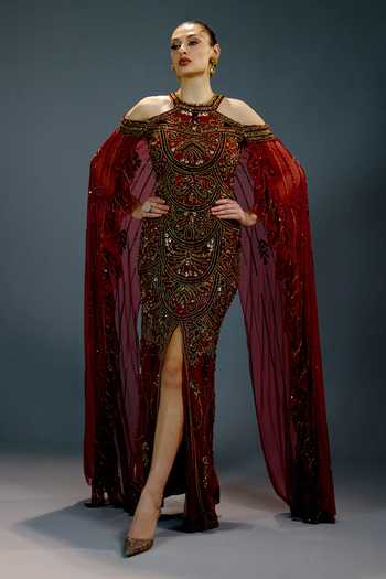Bling Empire Majestic Scarlet Cape Gown 
