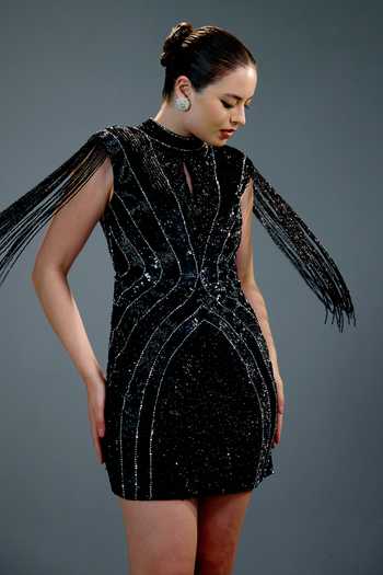 Bling Empire Midnight Fringe Icon Mini Dress 