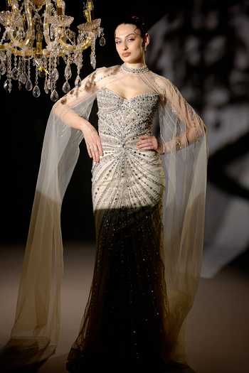 Buy_Bling Empire_Grey Mesh Sequins, Stones, Crystals Sweetheart Neck Grand Silver Symphony Gown 