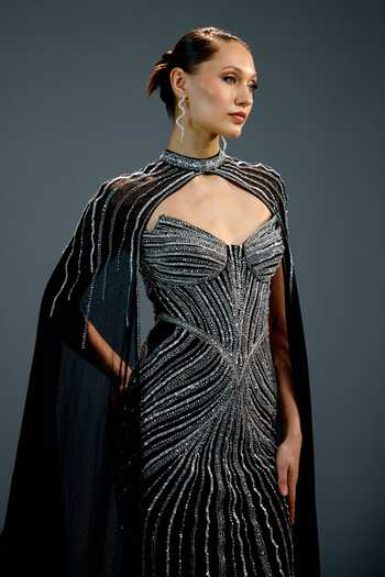 Shop Bling Empire Black Mesh Beads, Crystals Sweetheart Neck Aura Of Eternal Elegance Gown Online at Aza Fashions Shop_Bling Empire_Black Mesh Beads, Crystals Sweetheart Neck Aura Of Eternal Elegance Gown _Online_at_Aza_Fashions