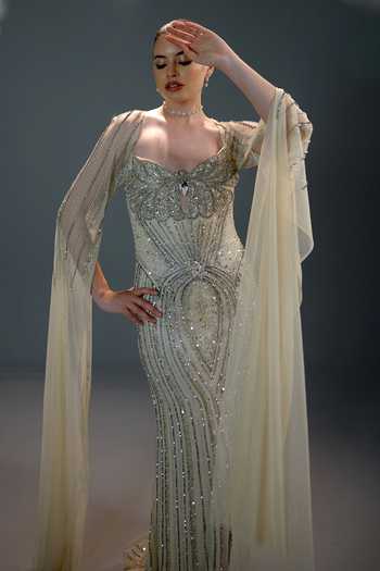 Shop Bling Empire Grey Mesh Sequins, Beads, Stones, Crystals Golden Gossamer Radiance Gown Online at Aza Fashions Shop_Bling Empire_Grey Mesh Sequins, Beads, Stones, Crystals Golden Gossamer Radiance Gown _Online_at_Aza_Fashions