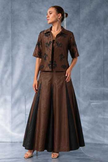Kalighata Pret Embroidered Cropped Jacket Skirt Set 