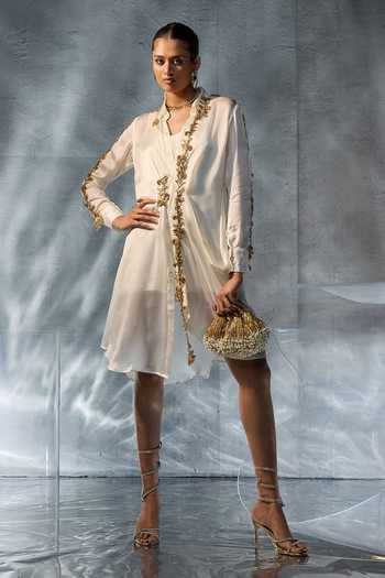 Kalighata Pret Satin Embellished Shirt With Dress 