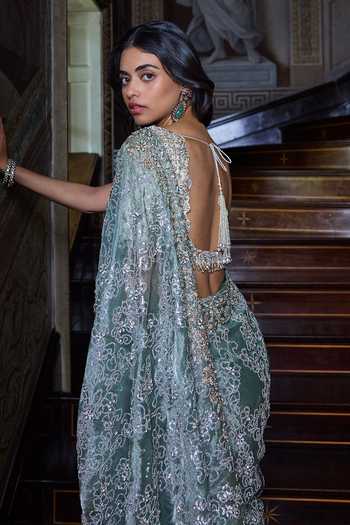 Seema Gujral Ivory Sage Zardozi Saree with Blouse 
