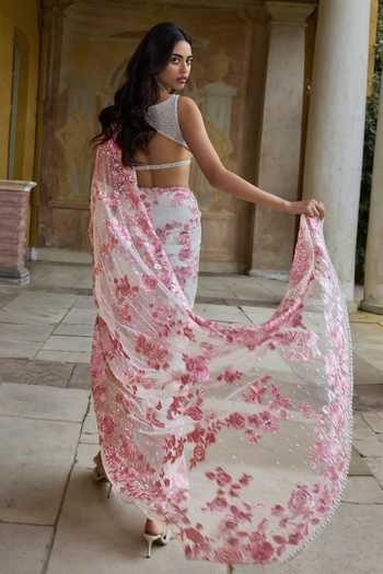 Seema Gujral Pastel Pink Thread Work Saree With Blouse 