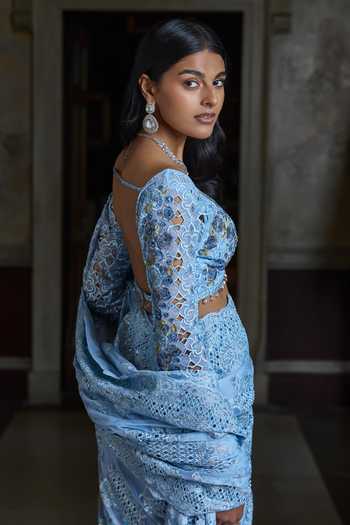 Seema Gujral Powder Blue Thread Work Saree With Blouse 