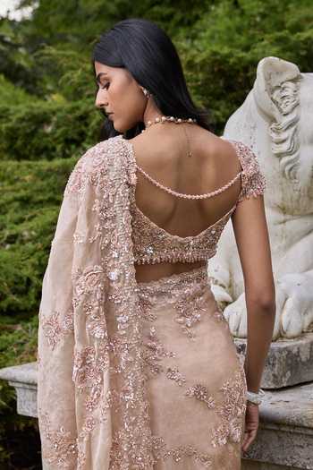 Seema Gujral Rose Gold Sequin Saree With Blouse 