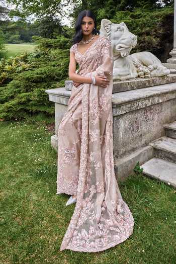 Buy Seema Gujral Rose Gold Net Sweetheart Neck Sequin Saree With Blouse Online at Aza Fashions Buy_Seema Gujral_Rose Gold Net Sweetheart Neck Sequin Saree With Blouse _Online_at_Aza_Fashions