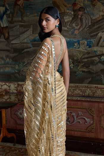 Seema Gujral Gold Mirror Work Saree With Blouse 
