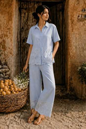 Tasuvure Cameron Cutwork Cotton Shirt & Pant Co-ord Set 