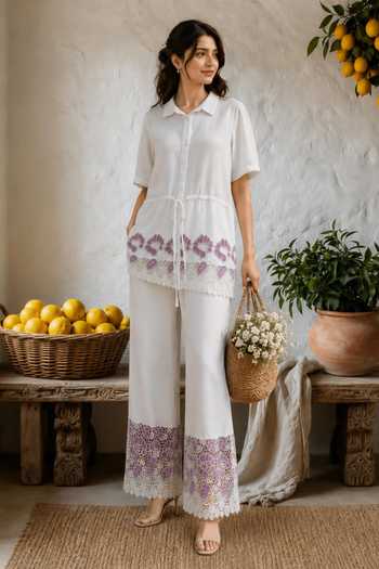 Tasuvure Cameron Cotton Magnolia Shirt & Pant Set 