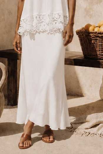 Tasuvure_Ivory Cotton V-, Halter Cameron Cutwork Skirt Co-ord Set _Online_at_Aza_Fashions