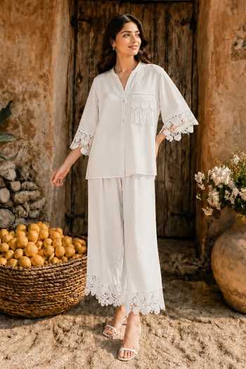 Tasuvure Cameron Cotton Lace Shirt & Pant Co-ord Set 