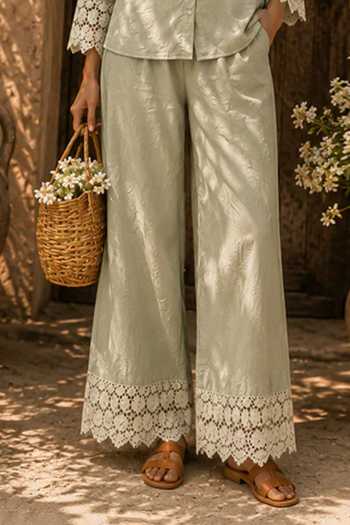 Tasuvure_Green Cotton Collared Neck Camellia Shirt And Pant Co-ord Set _Online_at_Aza_Fashions