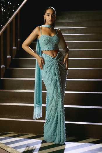 Vvani by vani vats Single Drop Embroidered Draped Skirt Set 