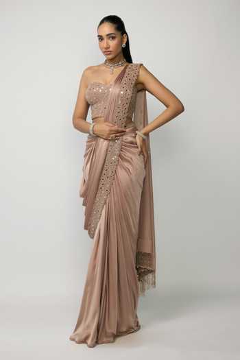 Vvani by vani vats Bronze Rose Pre-Draped Saree With Corset 