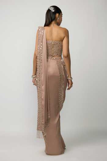 Vvani by vani vats Bronze Rose Pre-Draped Saree With Corset 