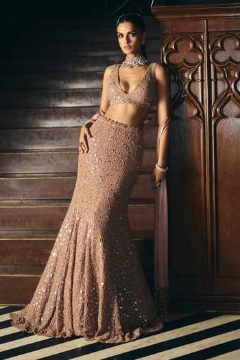 Vvani by vani vats Bronze Rose Fishcut Lehenga Set 