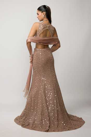 Vvani by vani vats Bronze Rose Fishcut Lehenga Set 