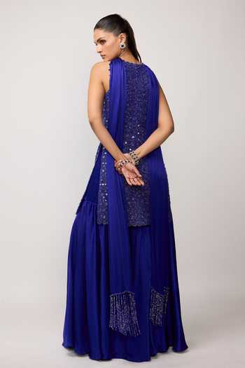 Vvani by vani vats Hand Cut Mirror Embroidered Kurta Sharara Set 
