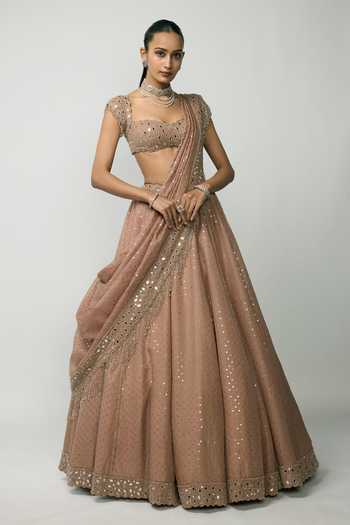 Vvani by vani vats Bronze Rose Sequin Embroidered Lehenga Set 