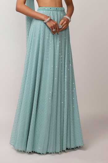 Vvani by vani vats_Blue Georgette Sweetheart Neck Sequin Work Skirt Set _at_Aza_Fashions