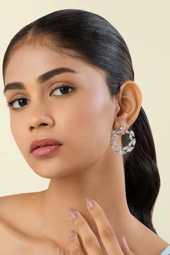 Shop_Isharya_Silver Plated Mirabelle Opaline Earrings _Online_at_Aza_Fashions