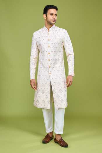 Arihant Rai Sinha Off White Silk Thread And Sequin Embroidered Sherwani Set Online at Aza Fashions Arihant Rai Sinha_Off White Silk Thread And Sequin Embroidered Sherwani Set _Online_at_Aza_Fashions